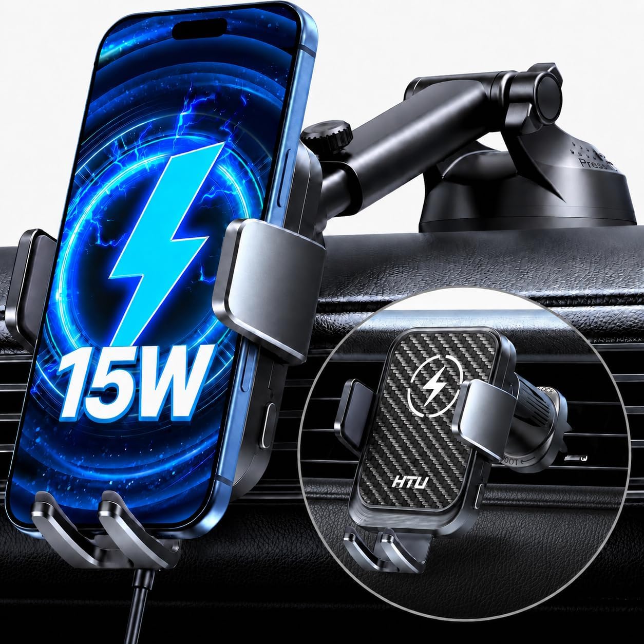 HTU 15W Wireless Car Charger Mount
