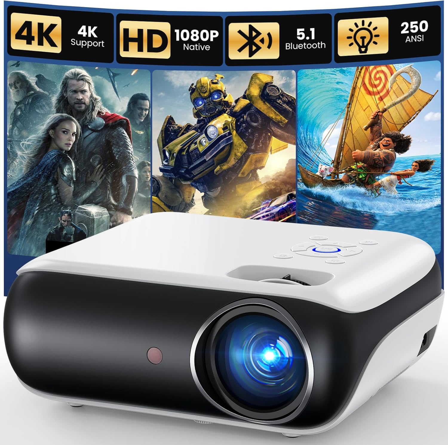 HAPPRUN Native 1080P Outdoor Smart Projector