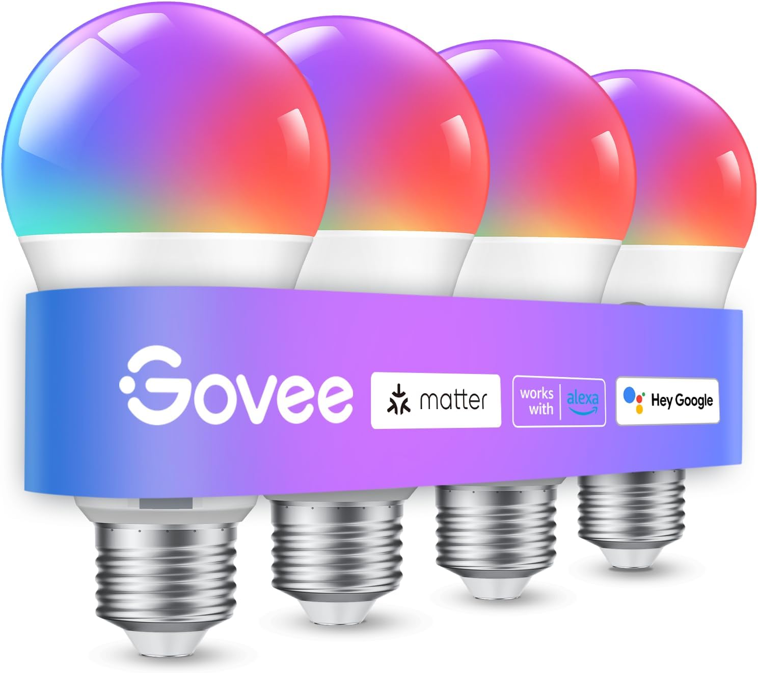 Govee Smart Light Bulbs, 4-Pack RGBWW