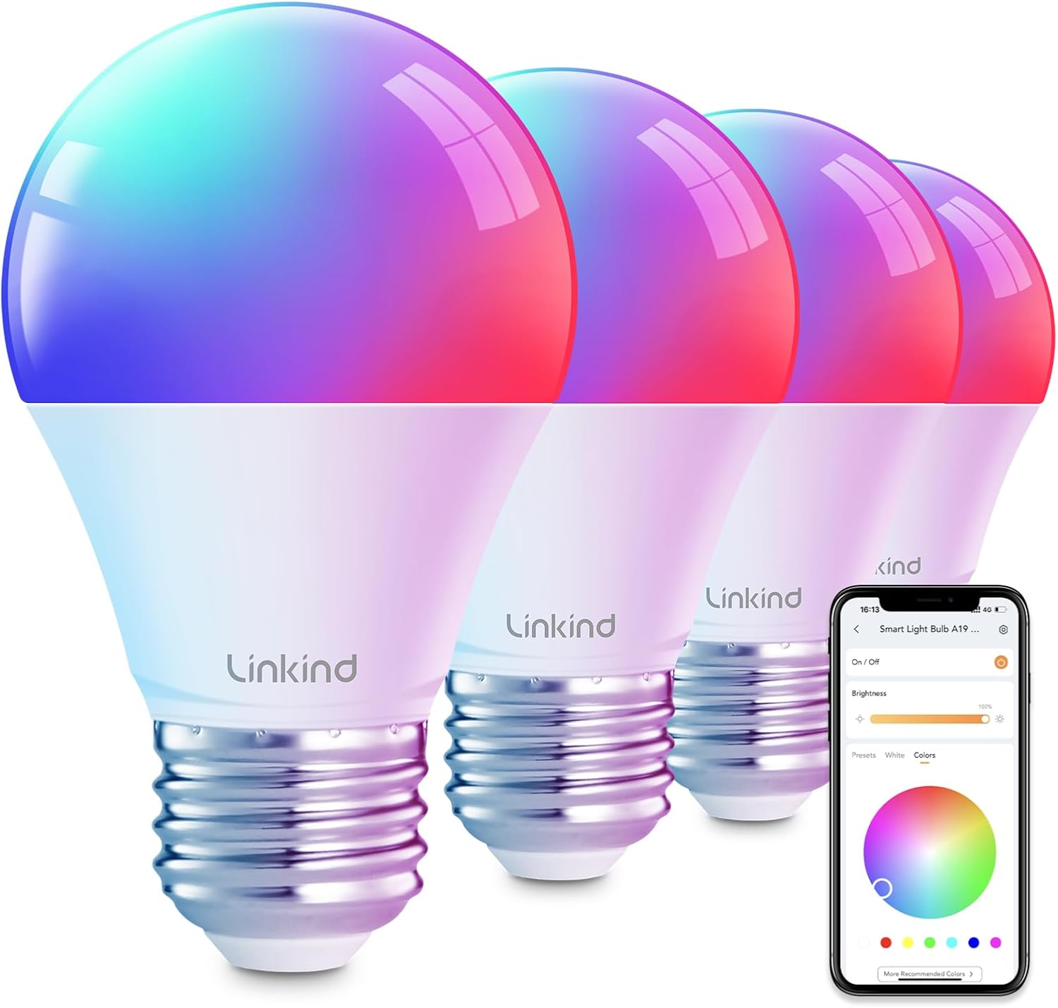 Linkind Smart Light Bulbs, 4-Pack RGBTW