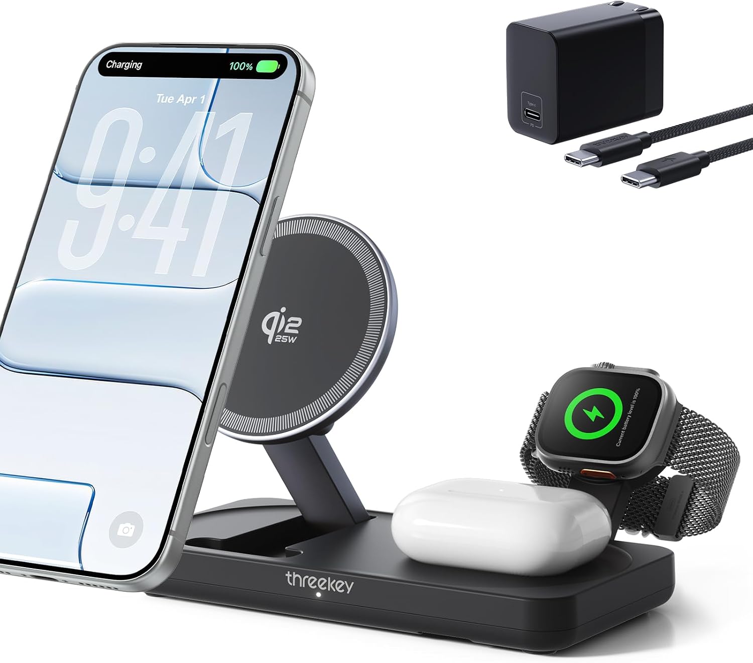 THREEKEY 3-in-1 Qi2 Wireless Charging Station