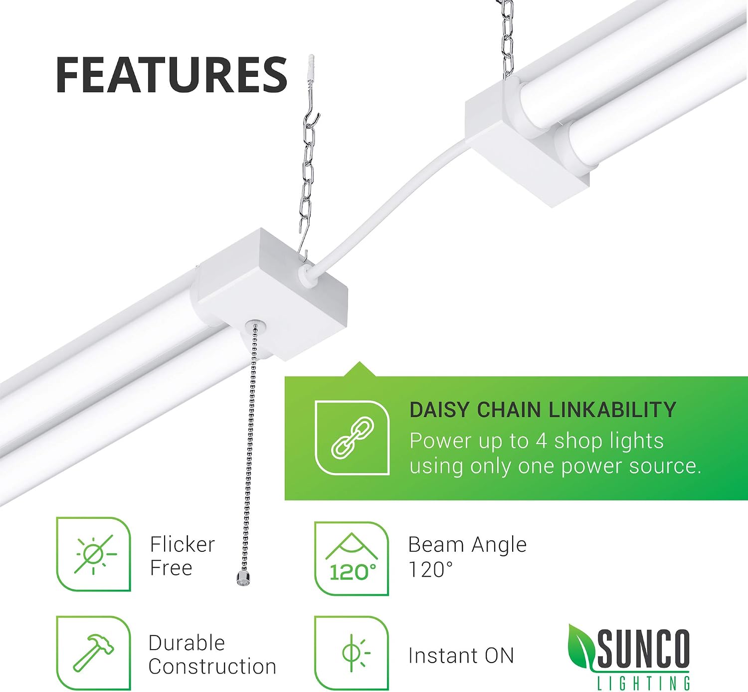 Sunco Lighting 4FT LED Integrated Shop Light