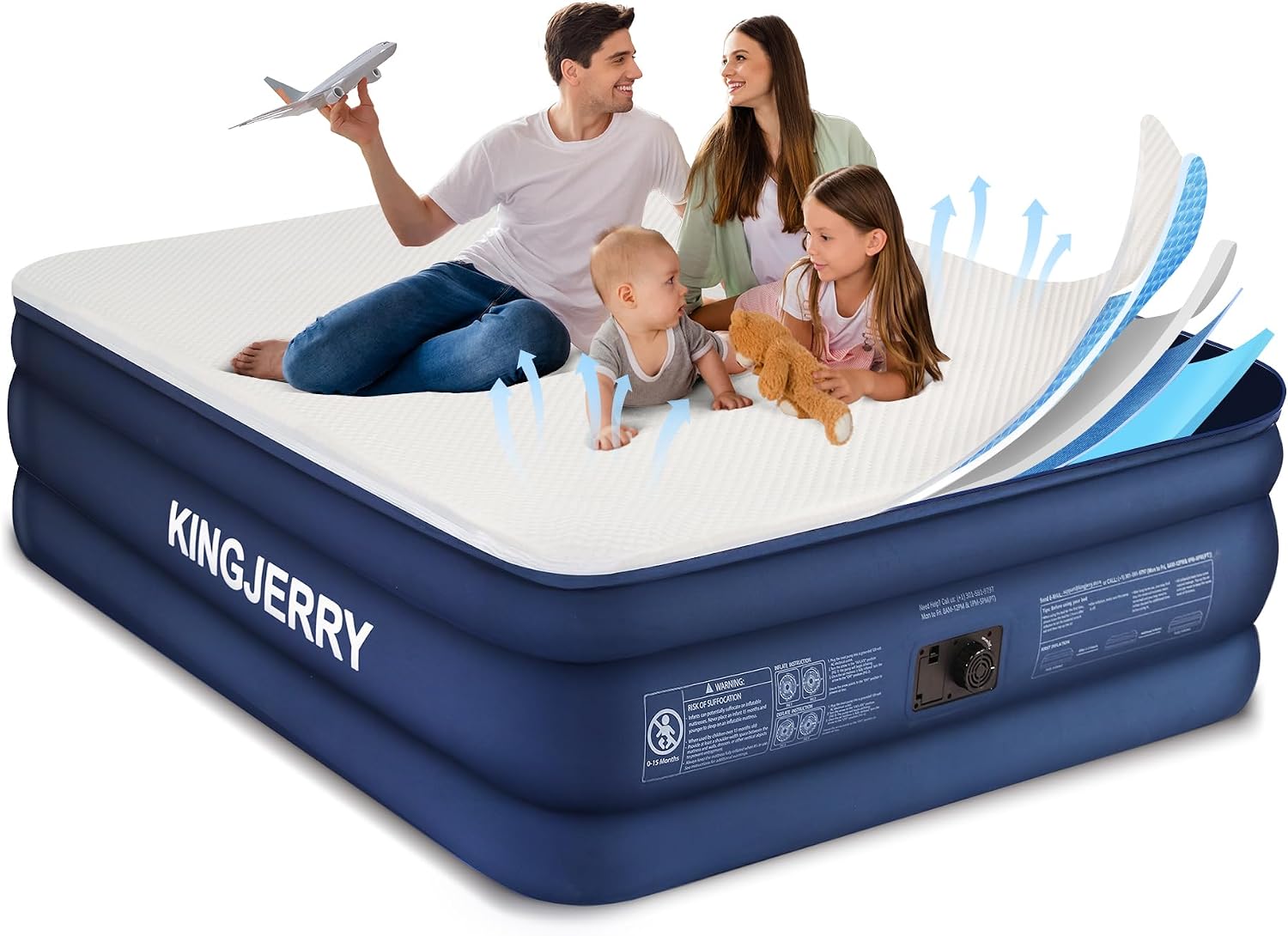 KINGJERRY Queen Air Mattress with Foam Topper