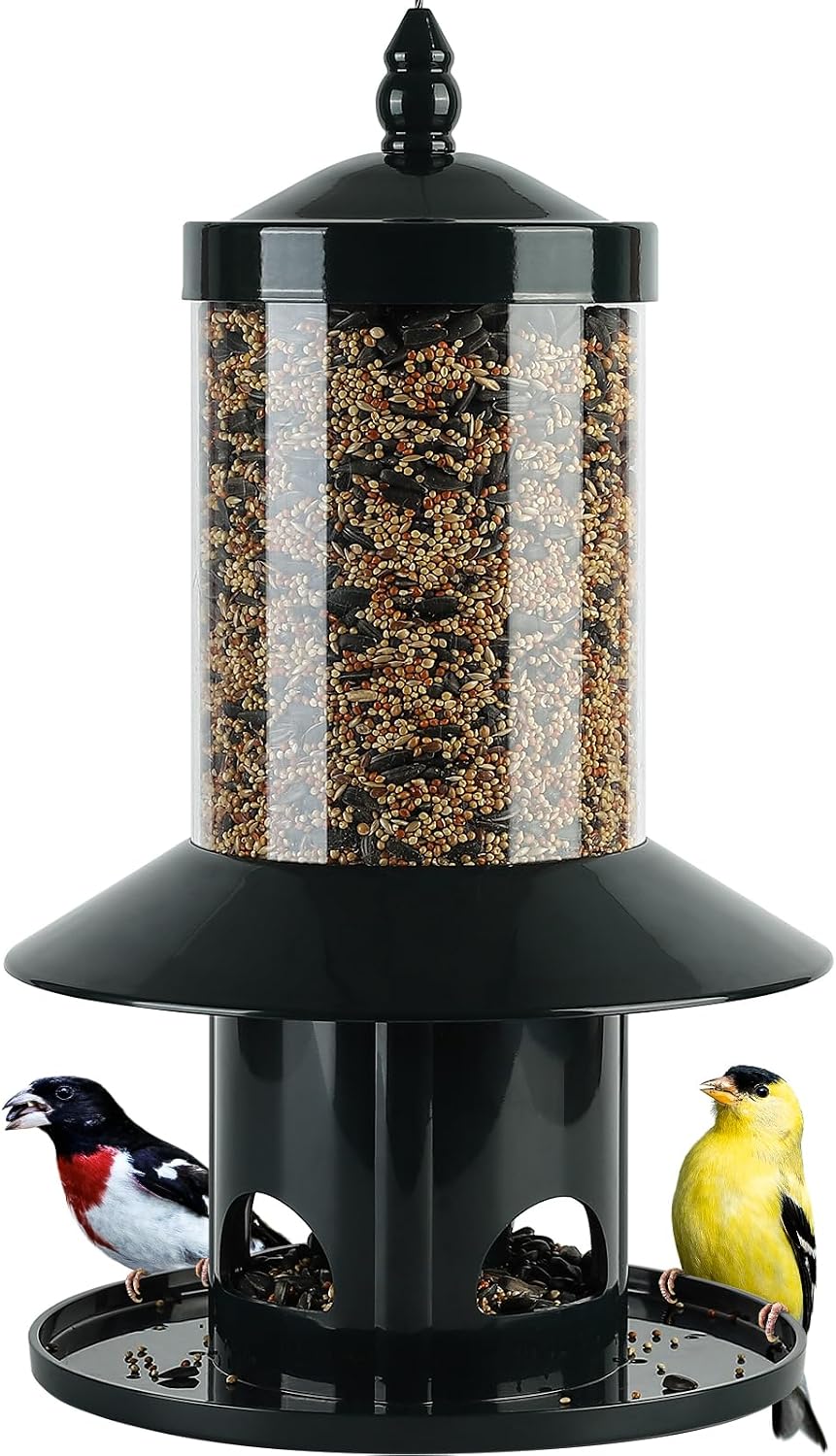 Squirrel Proof Bird Feeder - 360° Feeding Perch Tray for Outdoor Hanging Wild Bird Seeds