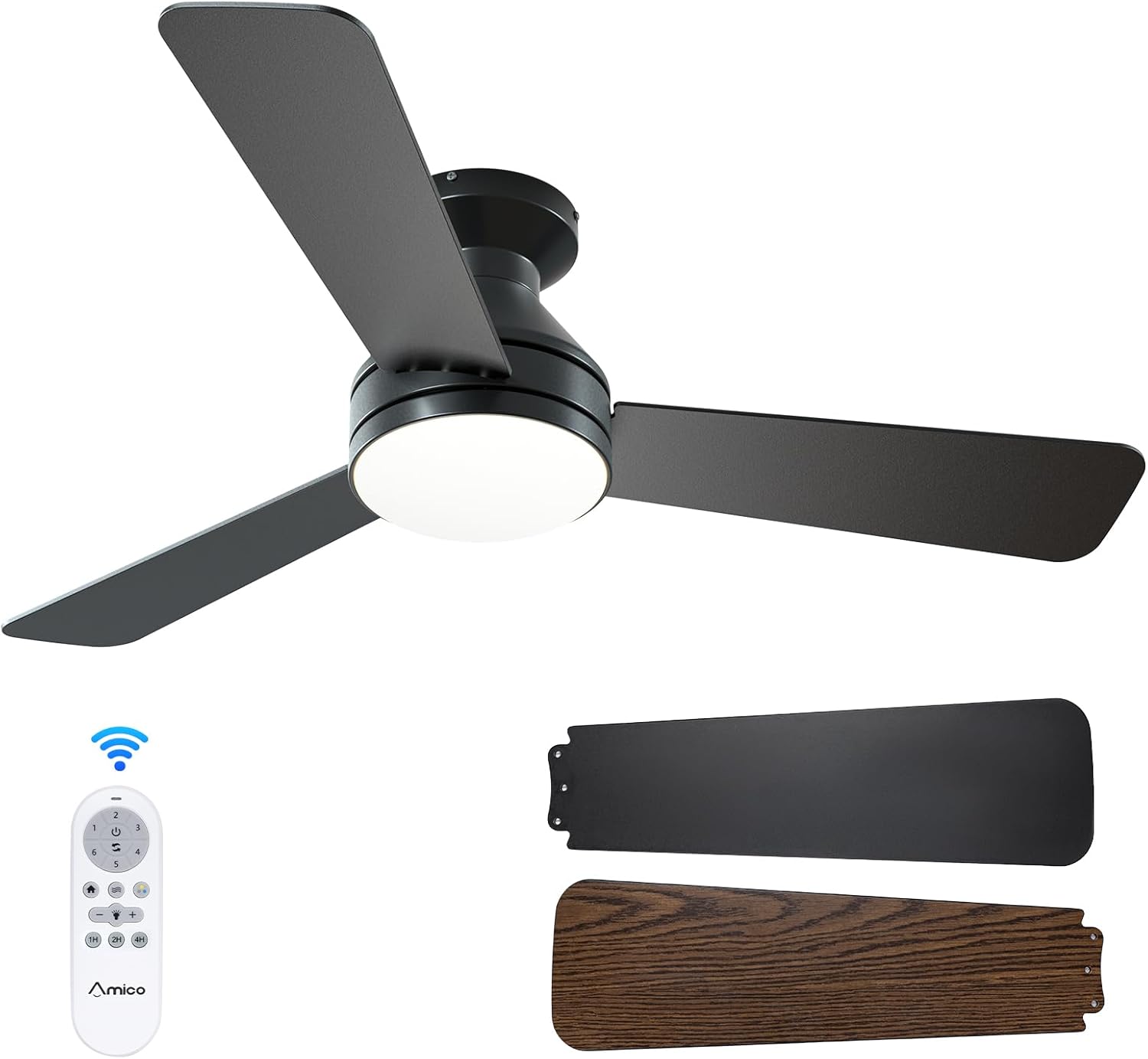 Amico 42-Inch Low Profile Ceiling Fan with Light and Remote