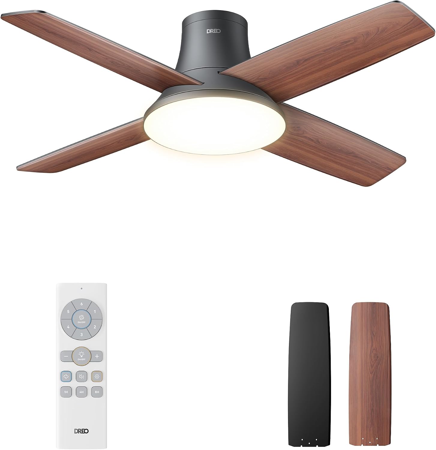 DREO 44-Inch Low Profile Ceiling Fan with Light and Remote