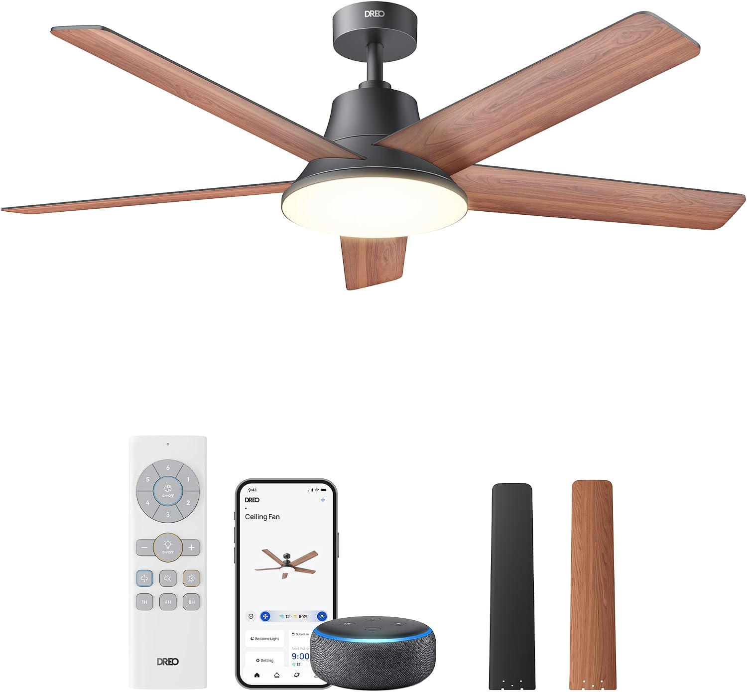 DREO Smart Ceiling Fan with Lights, 52 Inch
