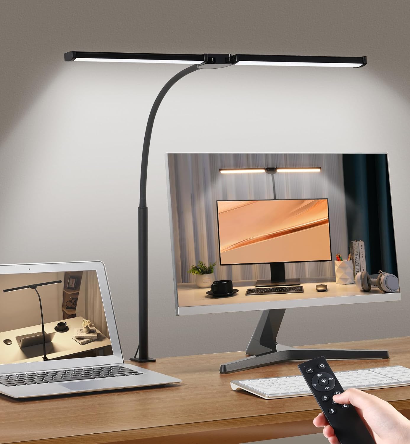 Motumen LED Desk Lamp, Double Head with Clamp