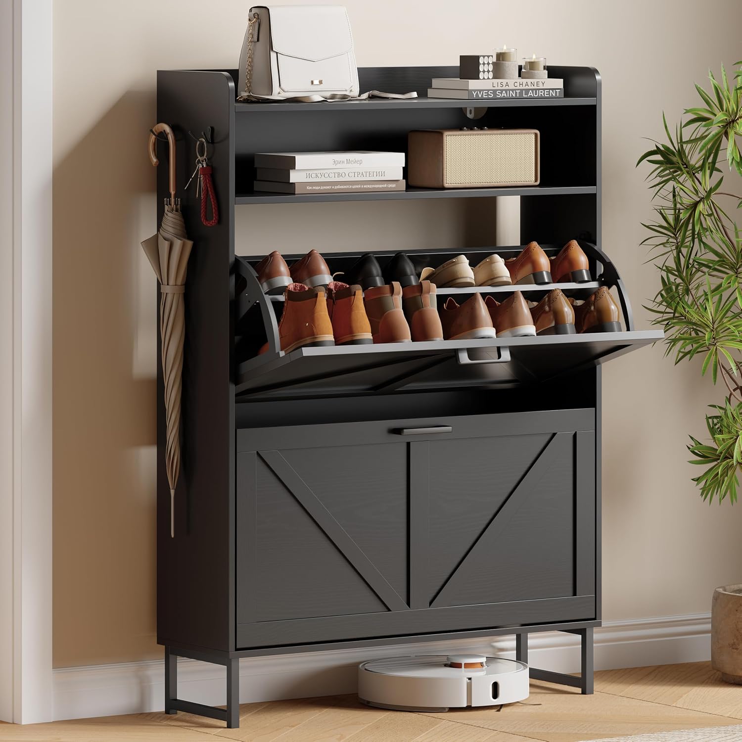 Shoe Cabinet with 2 Flip Drawers, Freestanding