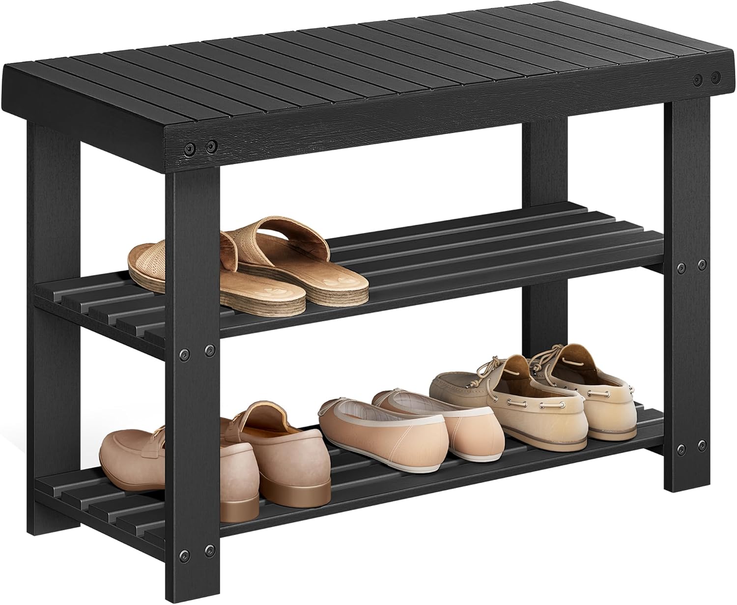 SONGMICS Shoe Rack Bench, 3-Tier Bamboo