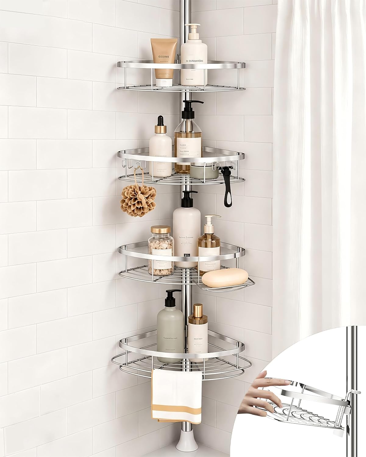 SEIRIONE Rustproof Shower Corner Caddy Tension Pole