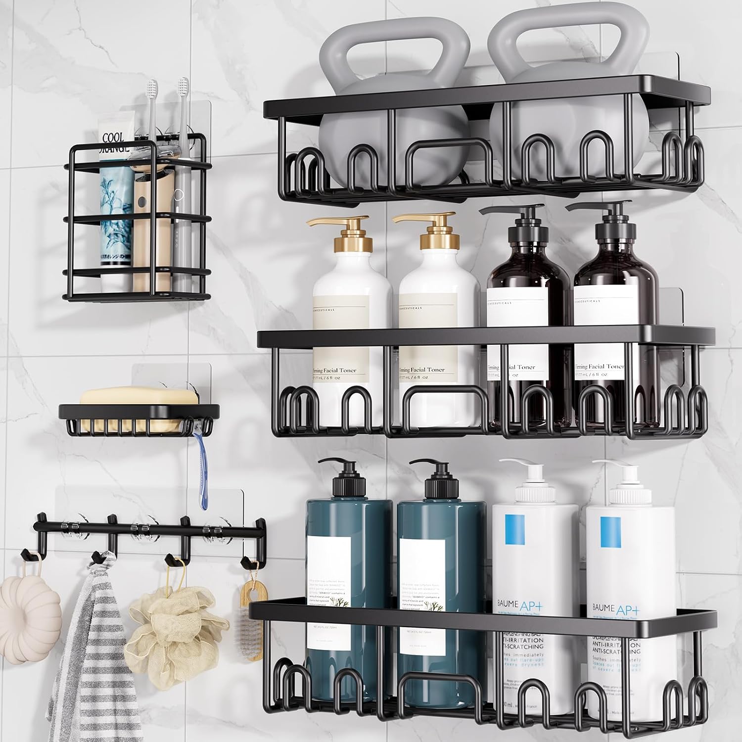 Veken Shower Caddy 6-Pack with Hooks