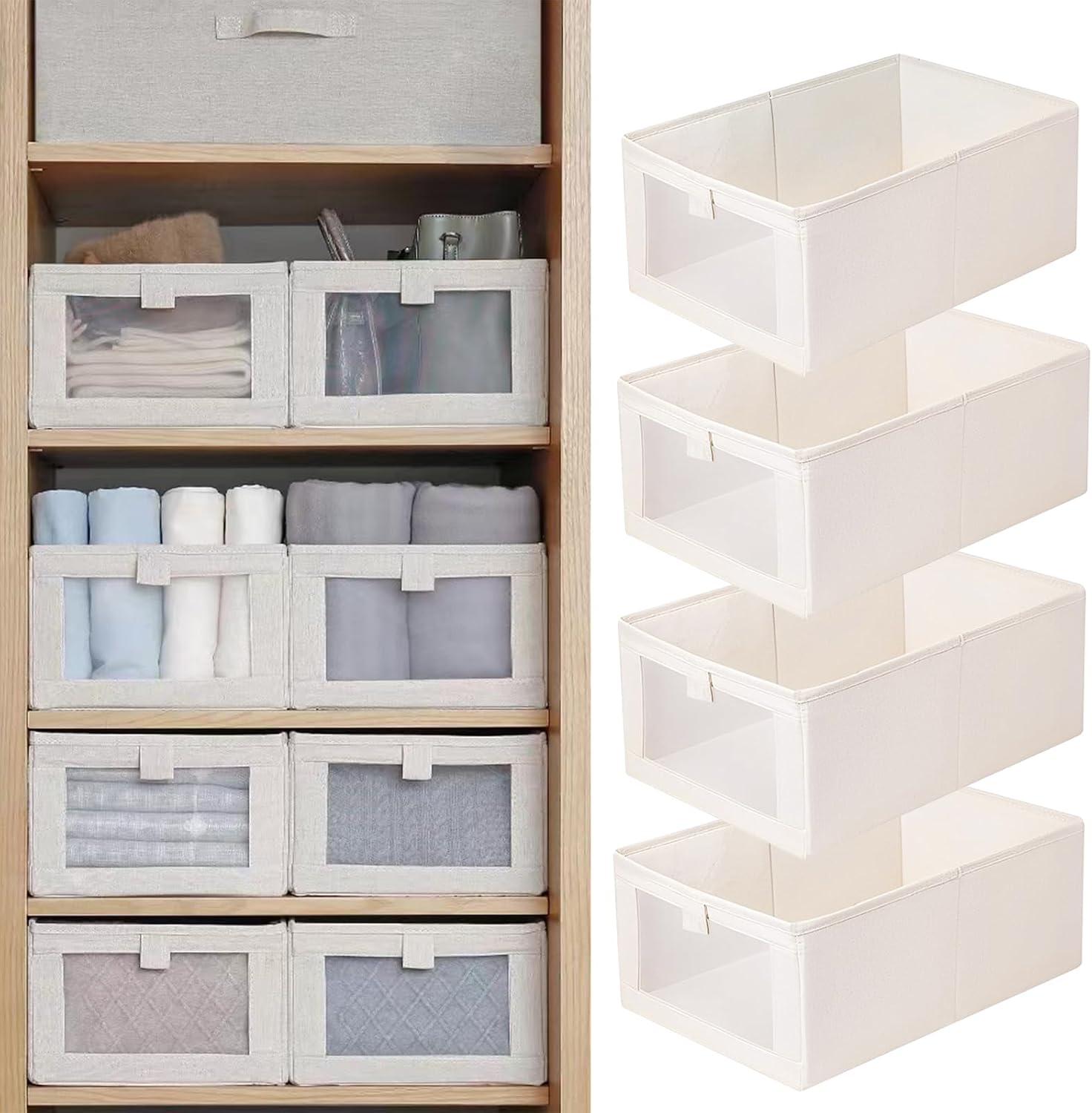 Pradnel Linen Closet Organizers And Storage, 4 Pack Storage Bins Baskets for Organizing