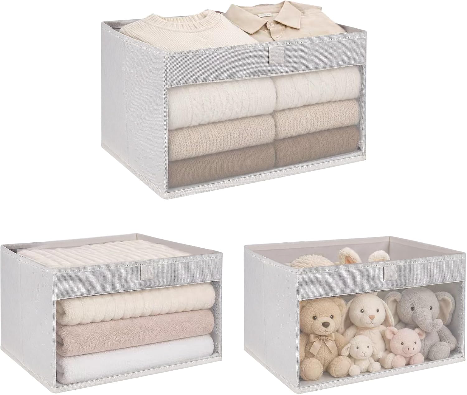 WUIKE Closet Storage Bins Fabric Organizer Baskets with Clear Window and Handle