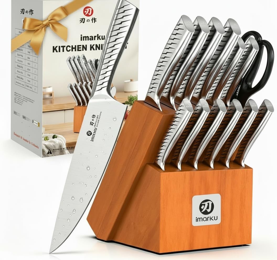 imarku 14-Piece Knife Block Set with Built-In Sharpener