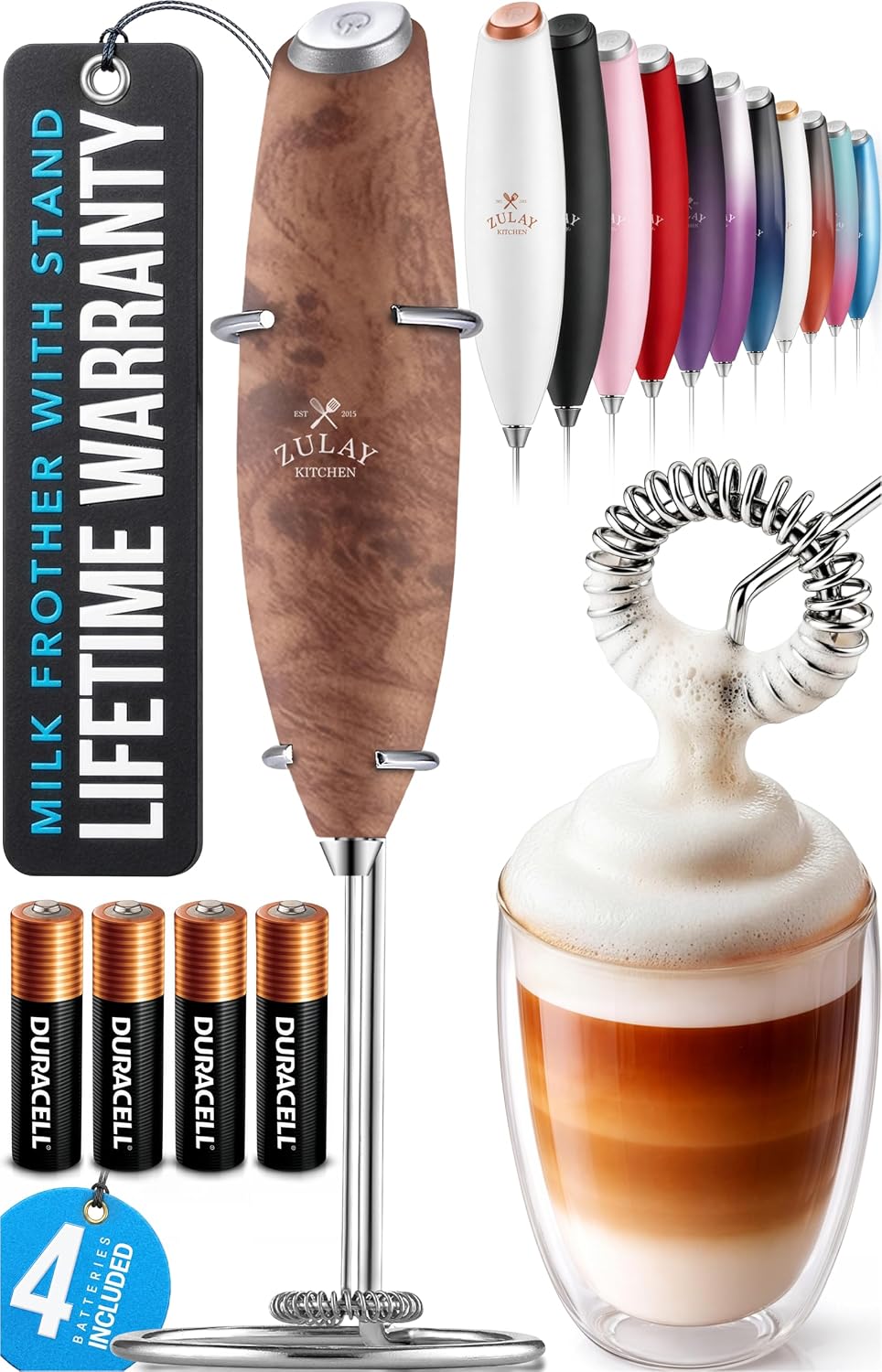 Zulay Kitchen Z1 Motor Milk Frother Wand with Duracell Batteries