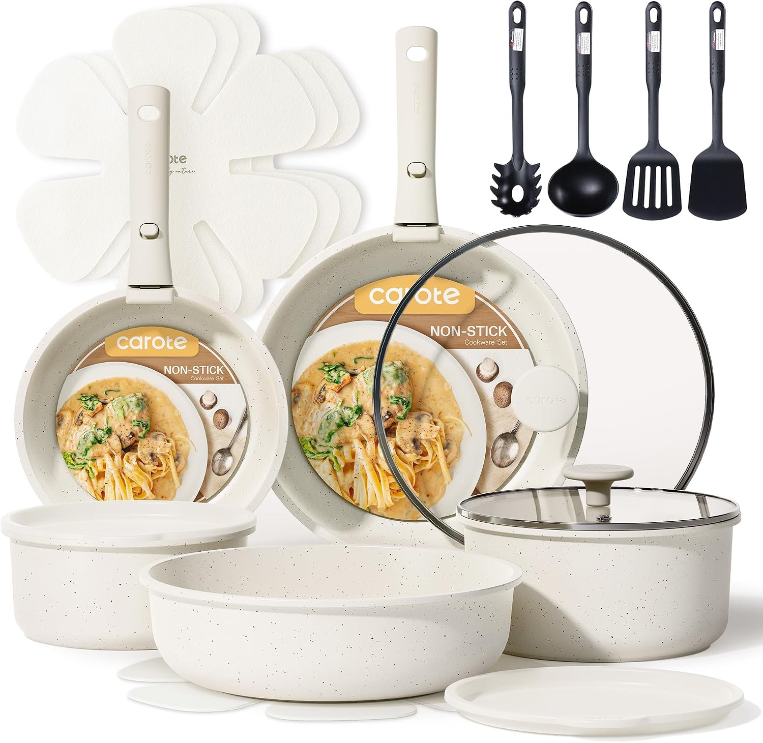 CAROTE 19pcs Pots and Pans Set Non Stick, Detachable Handle Cookware