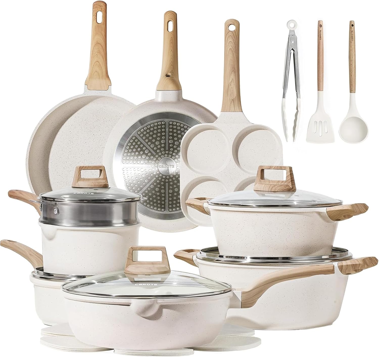 CAROTE 21pcs Pots and Pans Set, Nonstick Cookware Sets, with Egg Pan