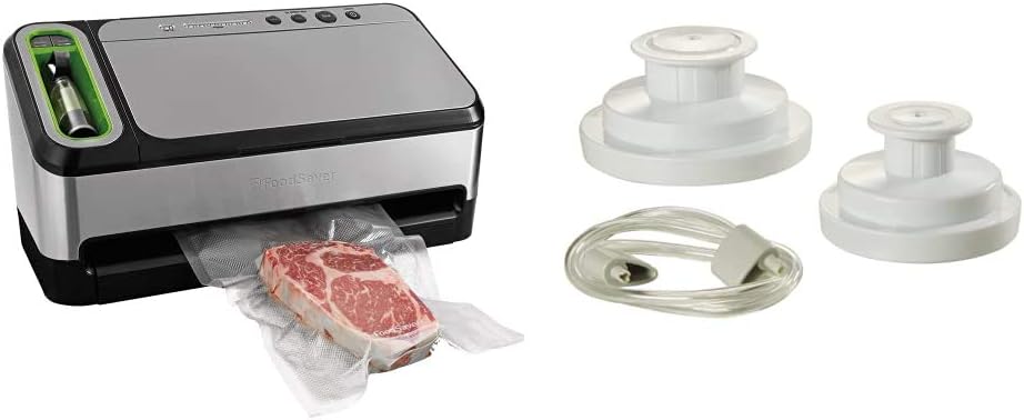 FoodSaver V4840 2-in-1 Vacuum Sealer Machine with Automatic Bag Detection and Starter Kit | Silver & Regular Sealer and Accessory Hose Wide-Mouth Jar Kit