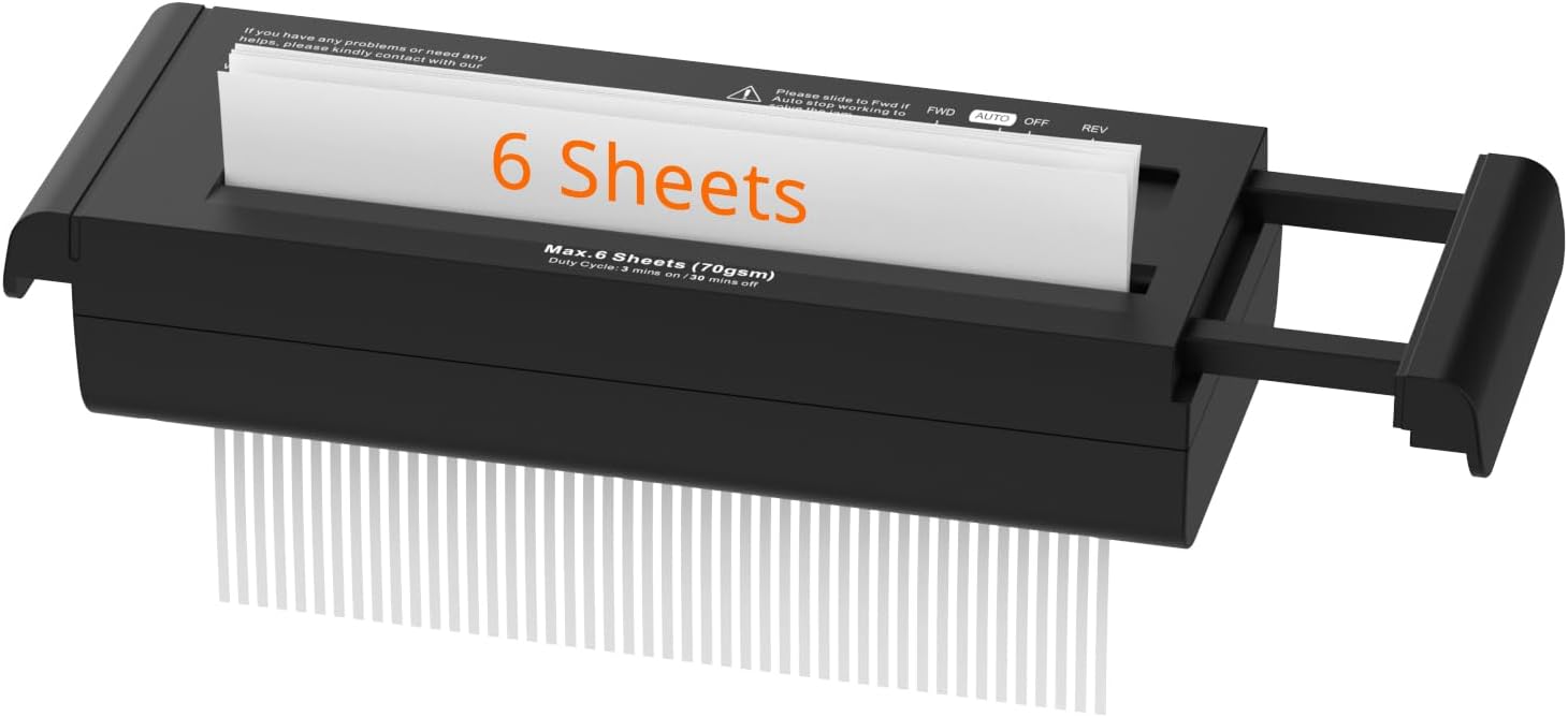 Suntiko 6-Sheet Strip-Cut Portable Paper Shredder