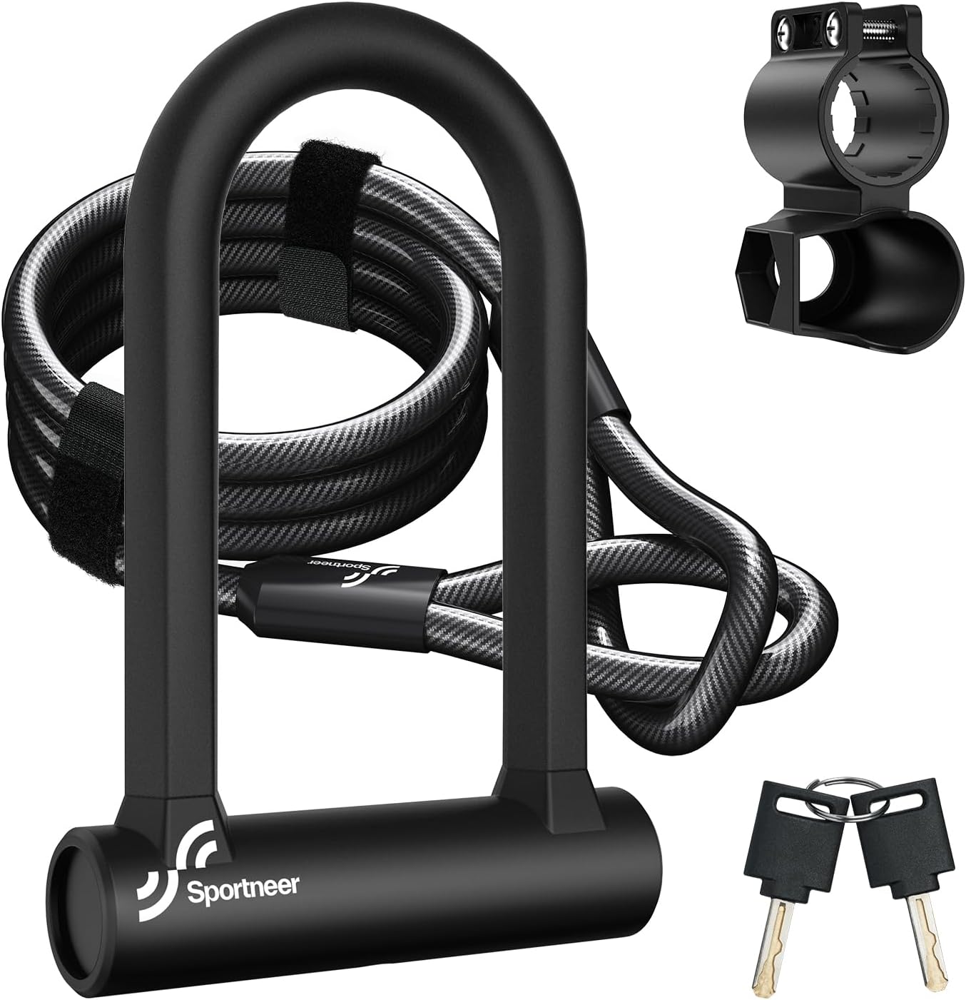 Sportneer Heavy Duty Bike U Lock with Steel Cable