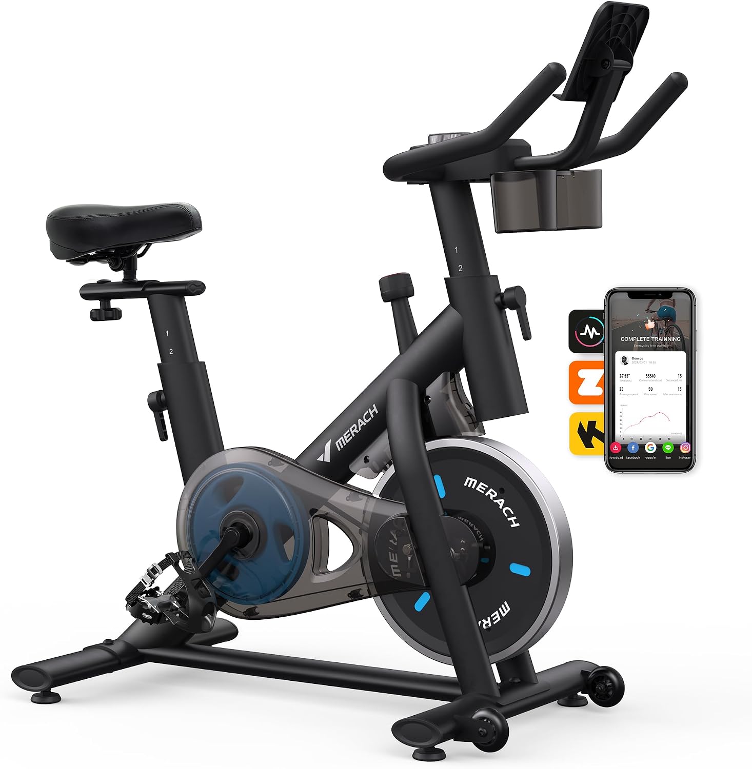 MERACH Magnetic Friction Stationary Bike with Brake Pad and App