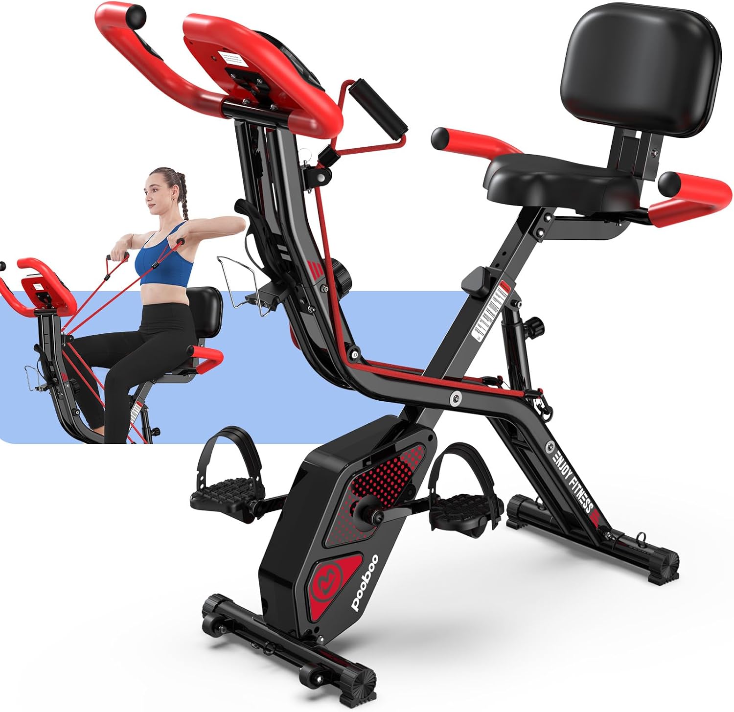 pooboo Folding Exercise Bike with 8-Level Magnetic Resistance