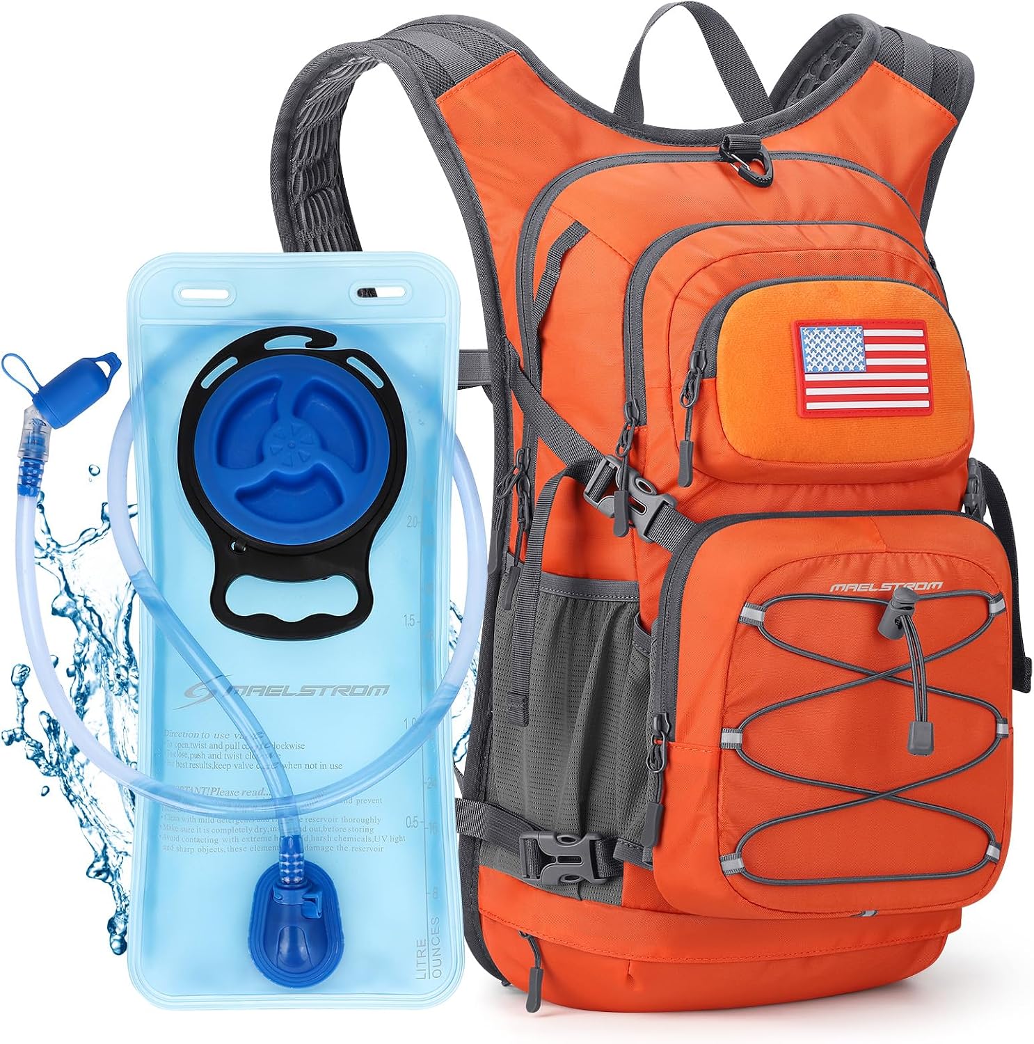 Maelstrom Lightweight Hydration Hiking Backpack with 2L/3L Water Bladder | BPA-free, High Flow Bite, Insulated Compartment, Reflective Strip, Utility Pockets, Perfect for Running, Cycling, Marathon