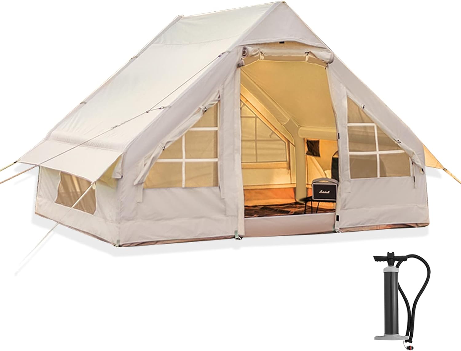 Inflatable Camping Tent with Pump, Glamping Cabin Design