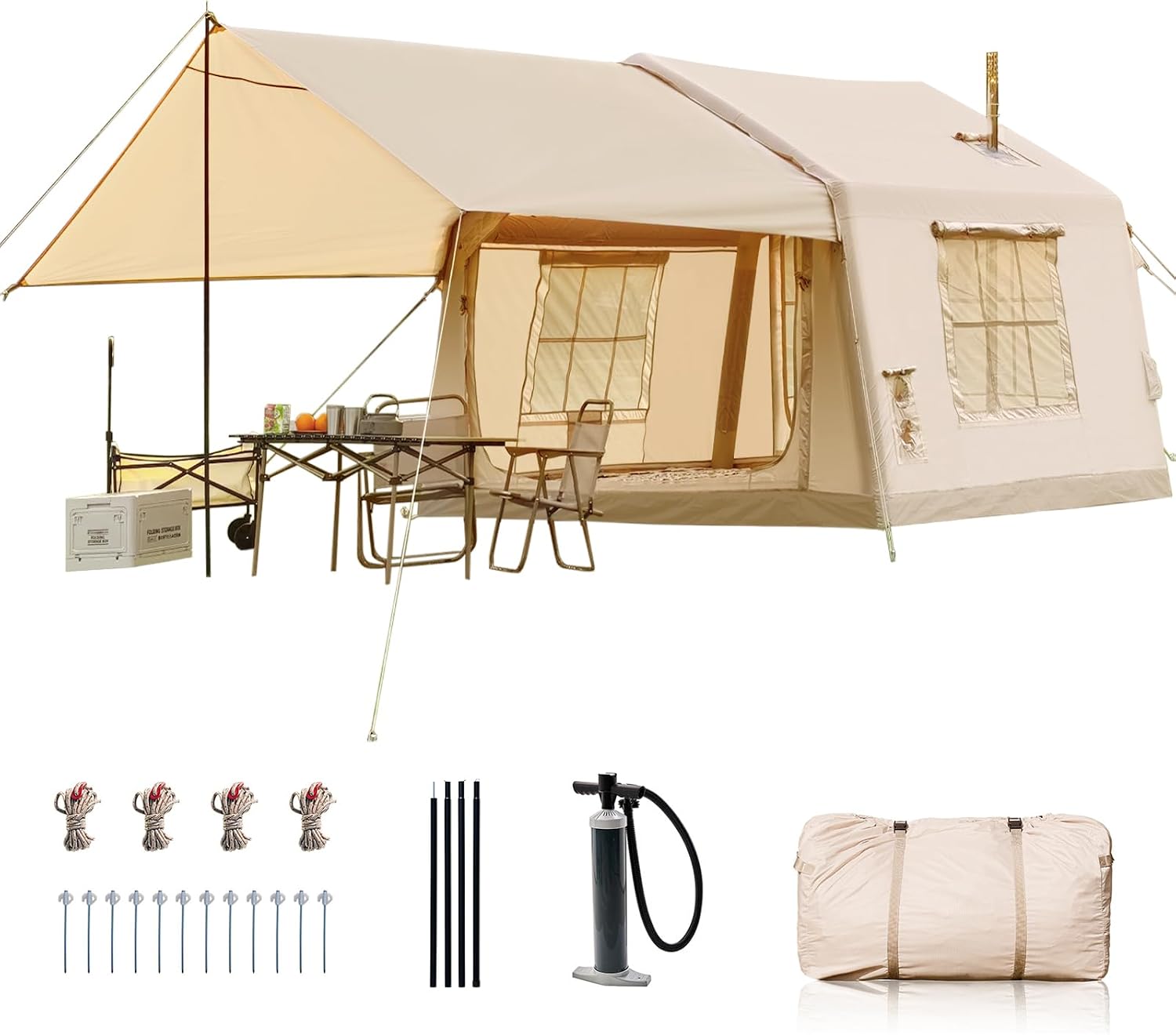 Inflatable Tents for Camping with Stove Jack and Canopy