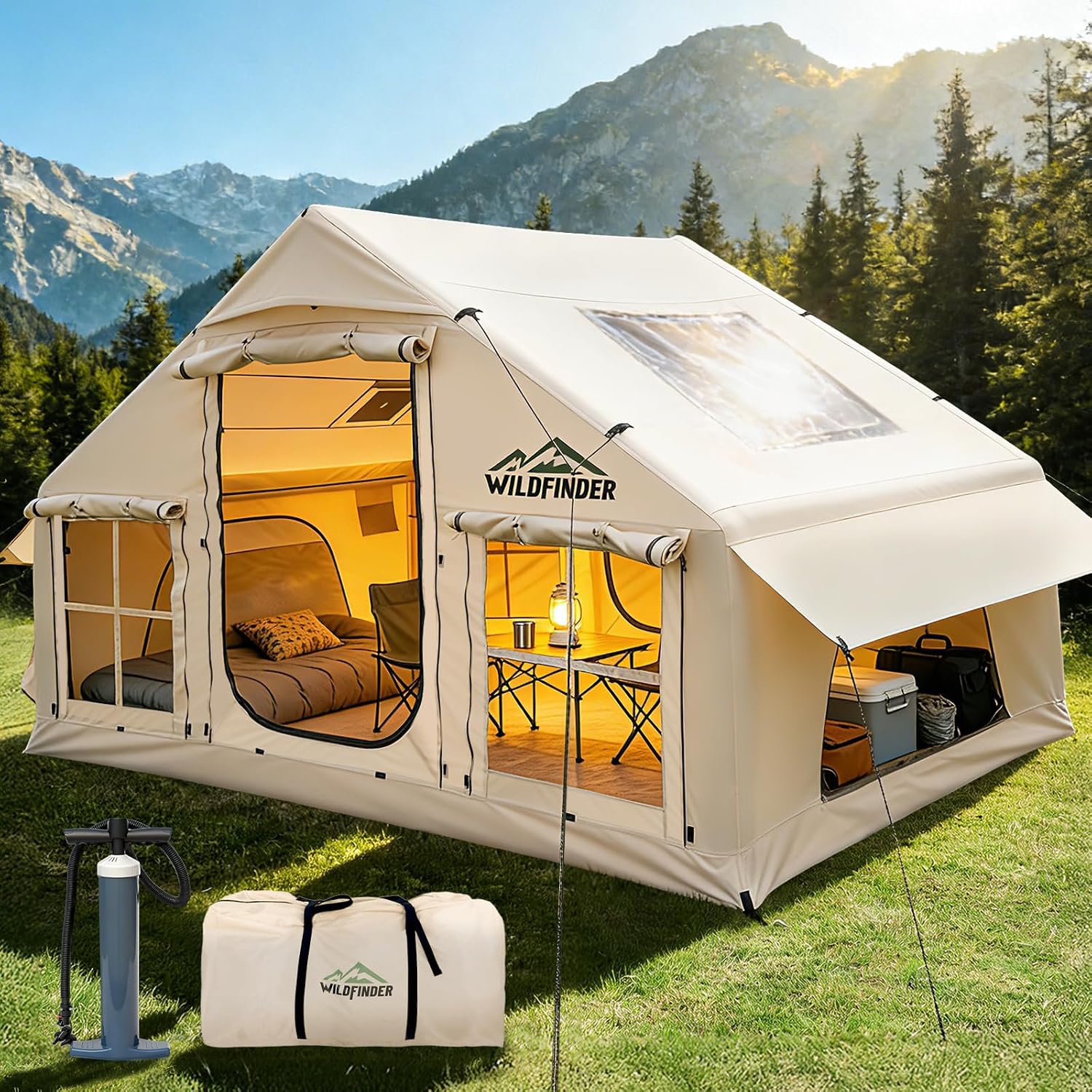 Inflatable Tent with Skylight and Stove Jack