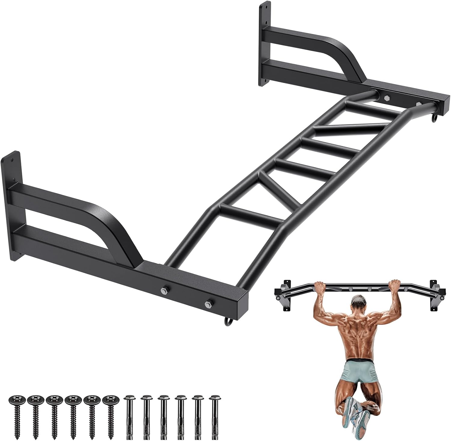 SELEWARE 48" Wall Mount Pull Up Bar with Cable Pulley System