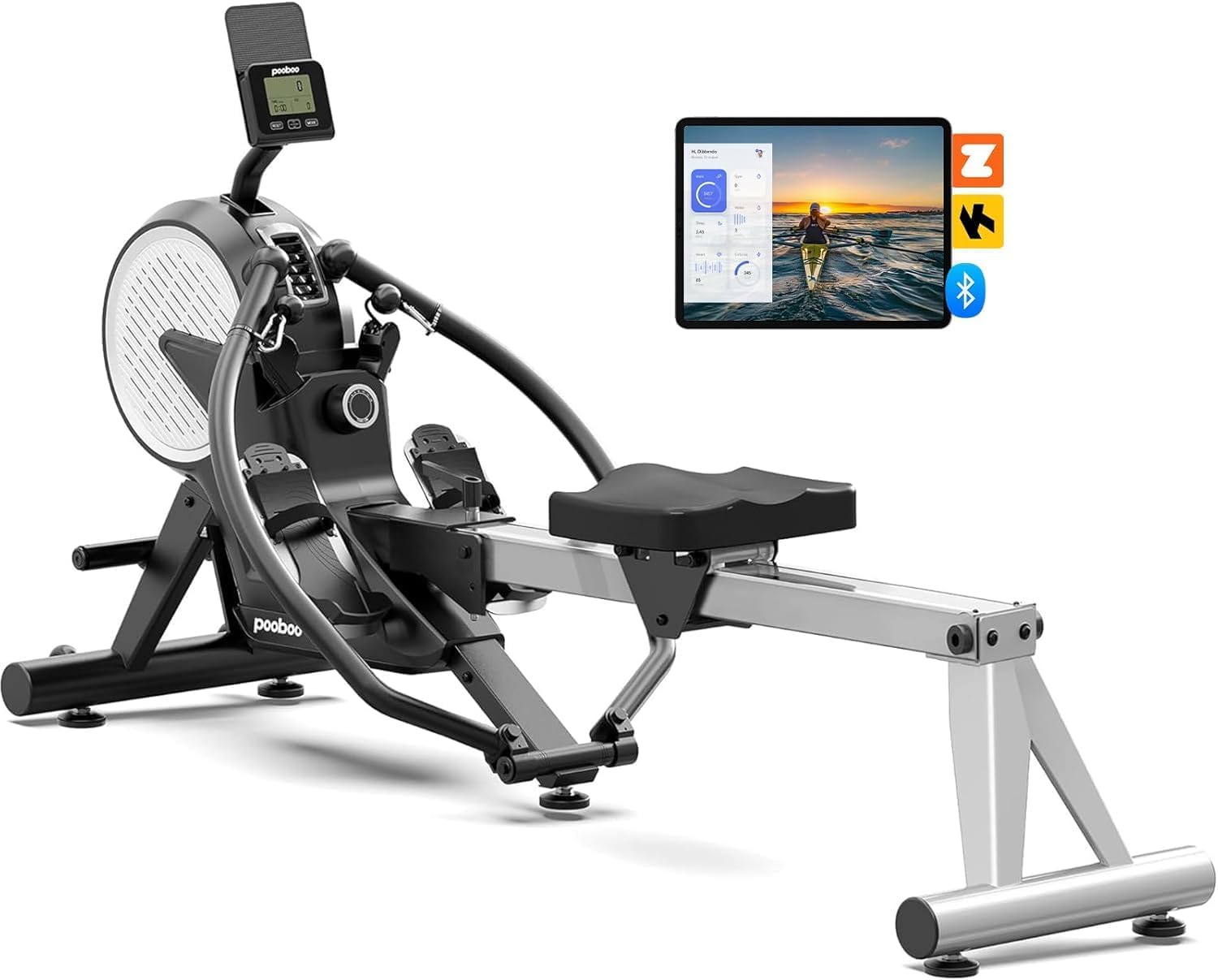 pooboo Dual Wind and Magnetic Rowing Machine